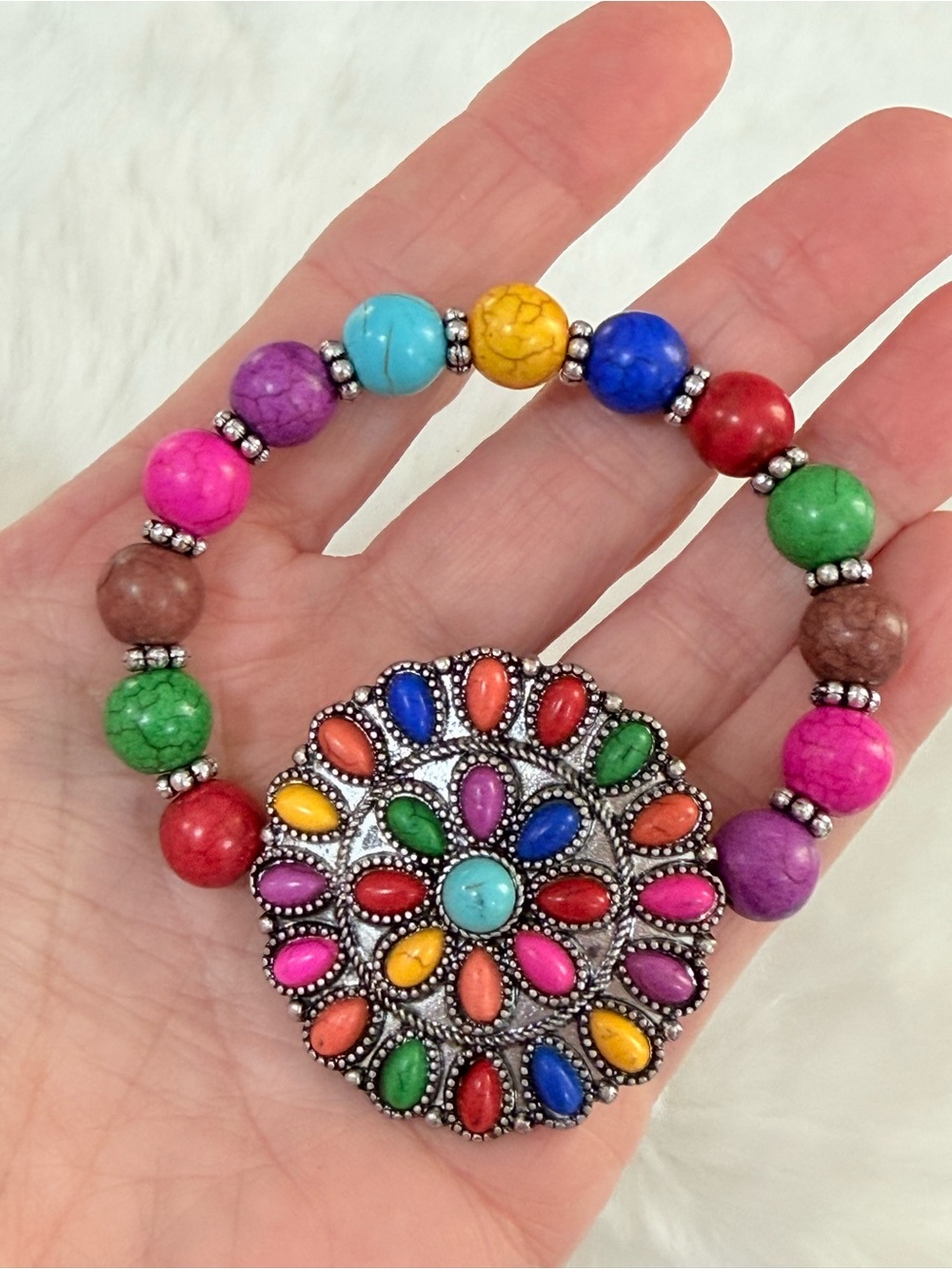 Anthropologie Multicolor Beaded Pendant Bracelet